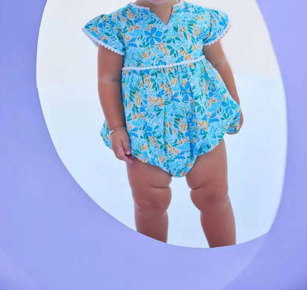 NEW BISBY girls positano ruffle sleeves bubble in frangipani blue